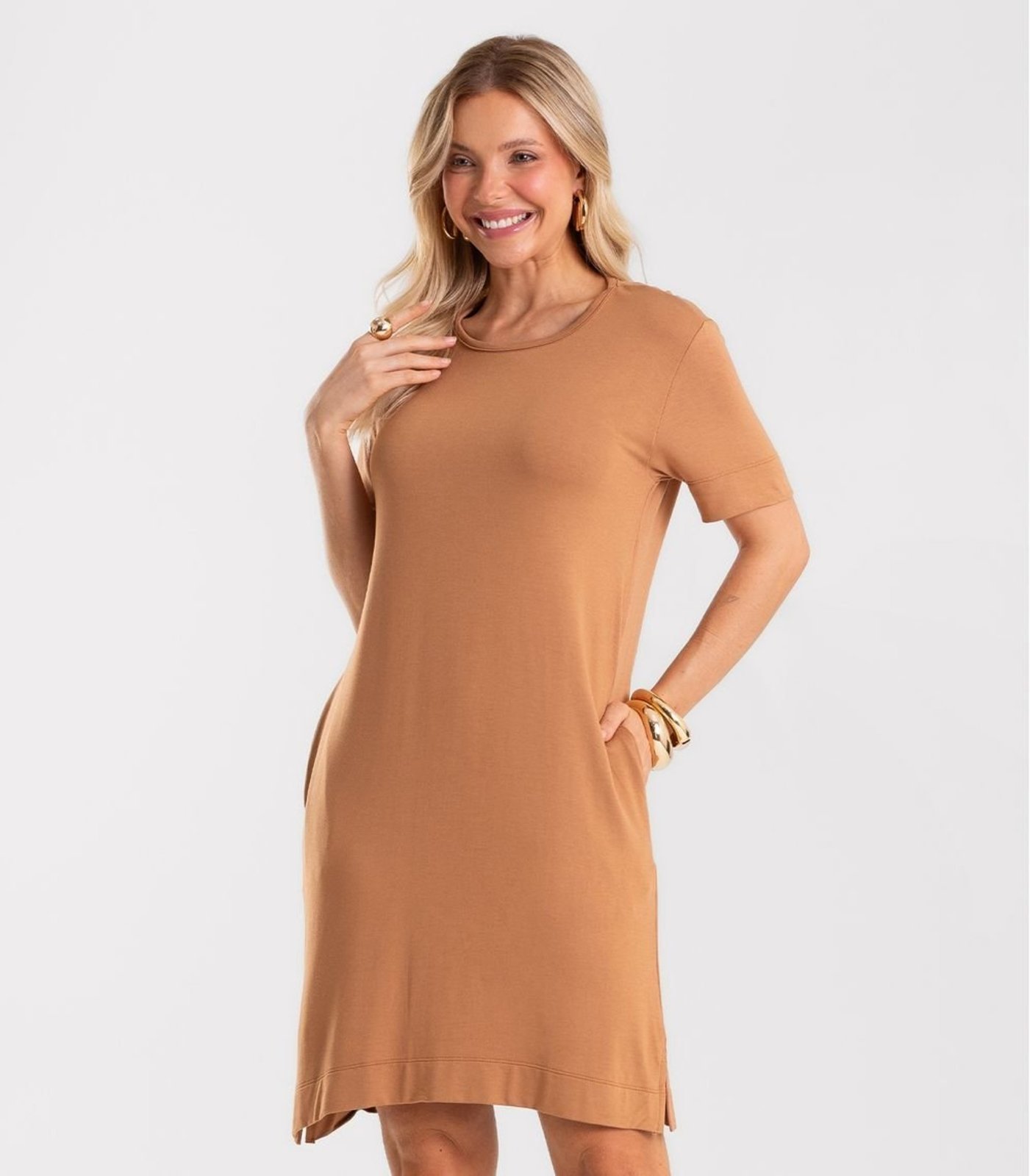 Vestido Feminino Curto Molecotton Viscose Rovitex Marrom