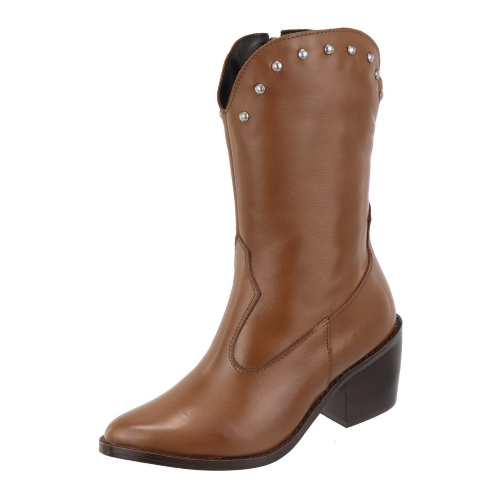 Bota em Couro Western Texana Bico Fino Country Conhaque Tellini Store