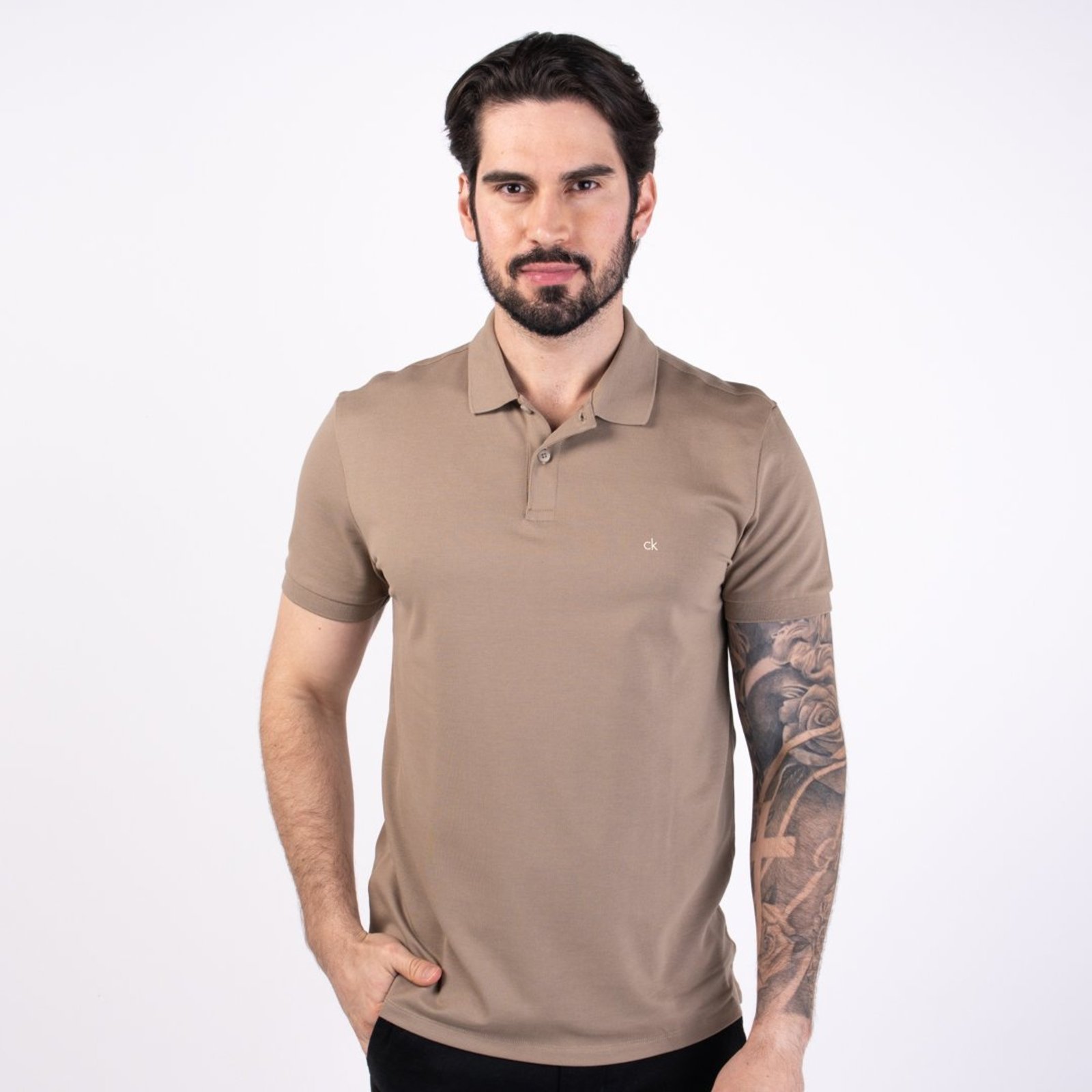 Camisa Polo Calvin Klein Básica Khaki
