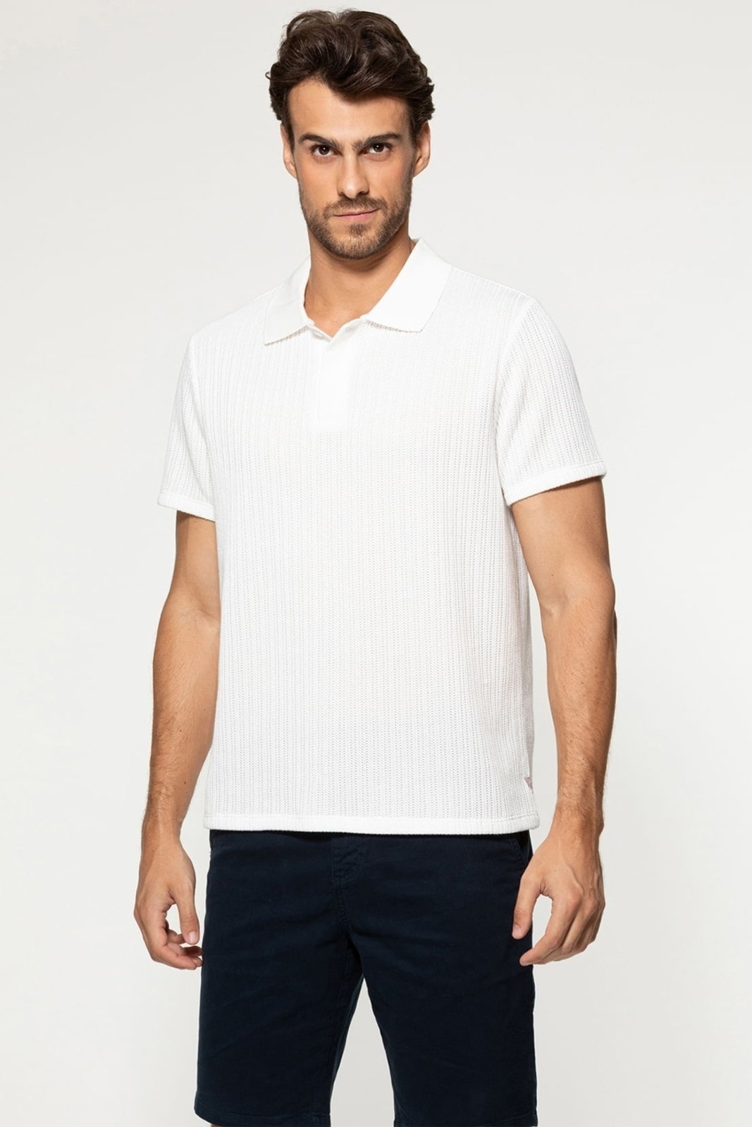 Camisa Guess Polo Malha Texturizada Branco