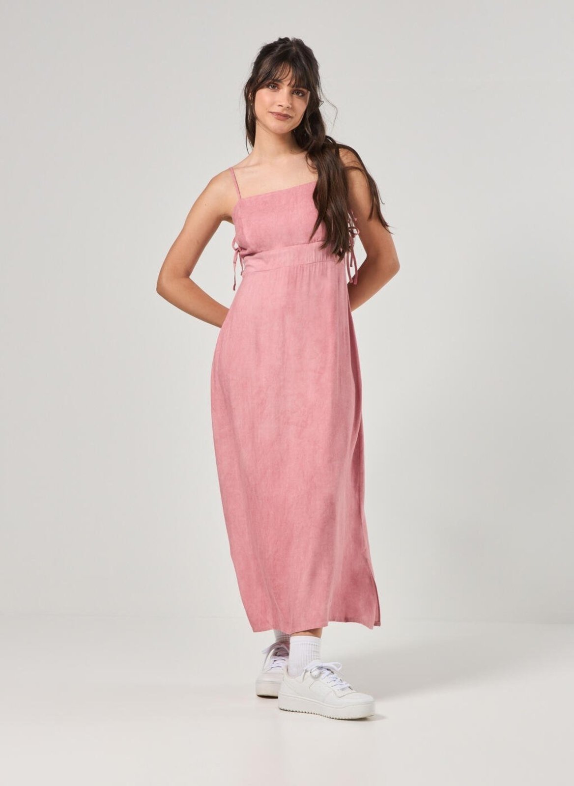 Vestido Midi Estonado Com Amarrações