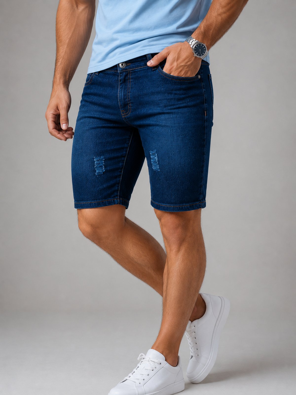 Bermuda Jeans Masculina Slim Yellow Jeans Premium Azul Escuro Elastano Conforto Extremo e Caimento Perfeito