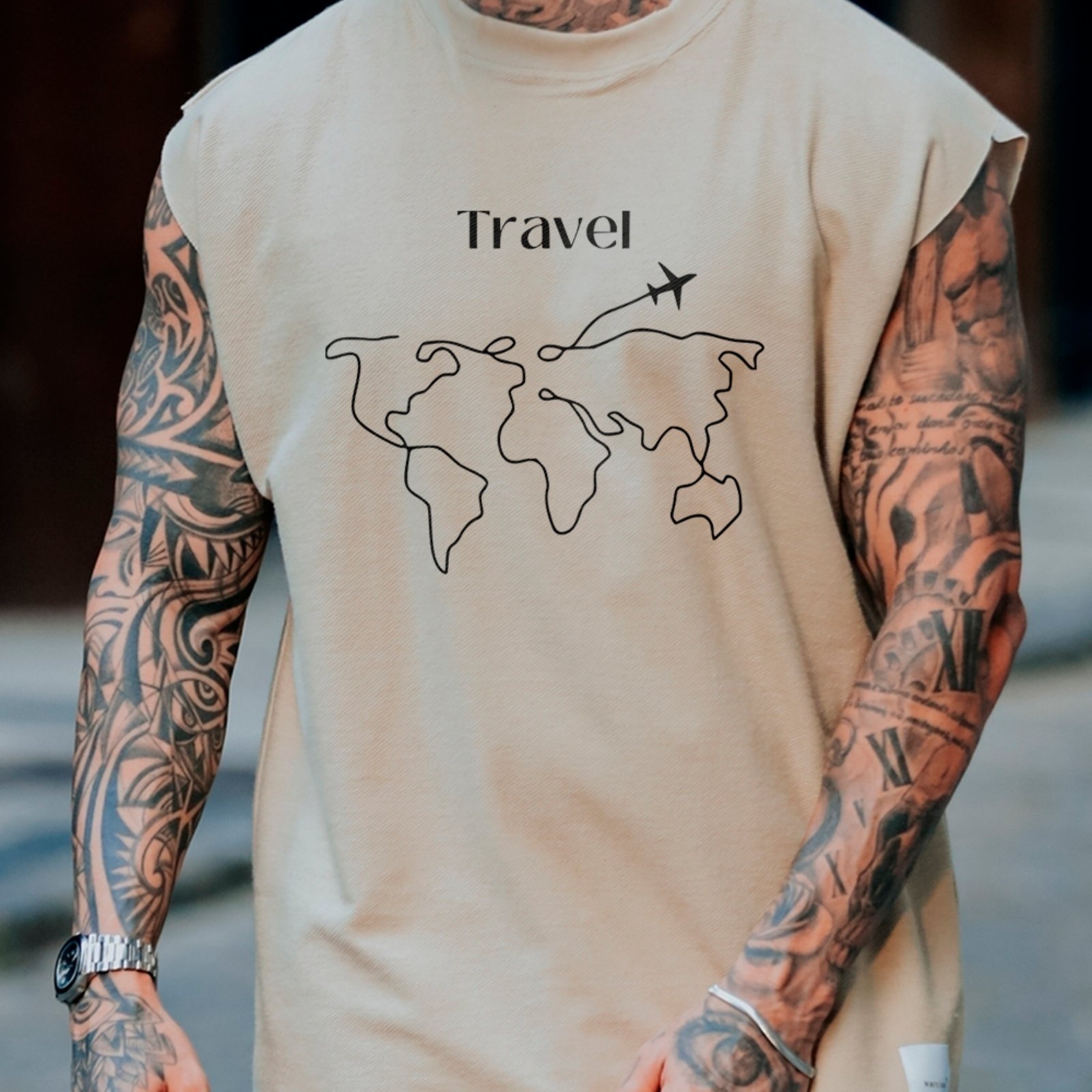 Camiseta Oversized Travel World Map Street Style Premium Off White