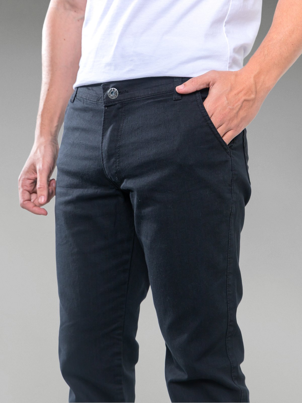 Calça Sarja Masculina Kovali Premium Com Elastano Confortável Bolso-Faca Preta