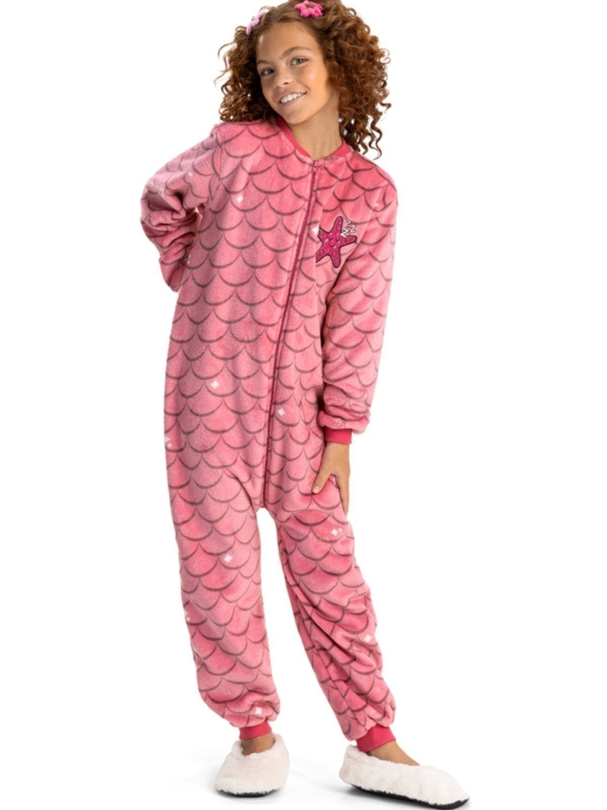 Pijama Macacão em Fleece Menina Magicamente Sereia Rosa