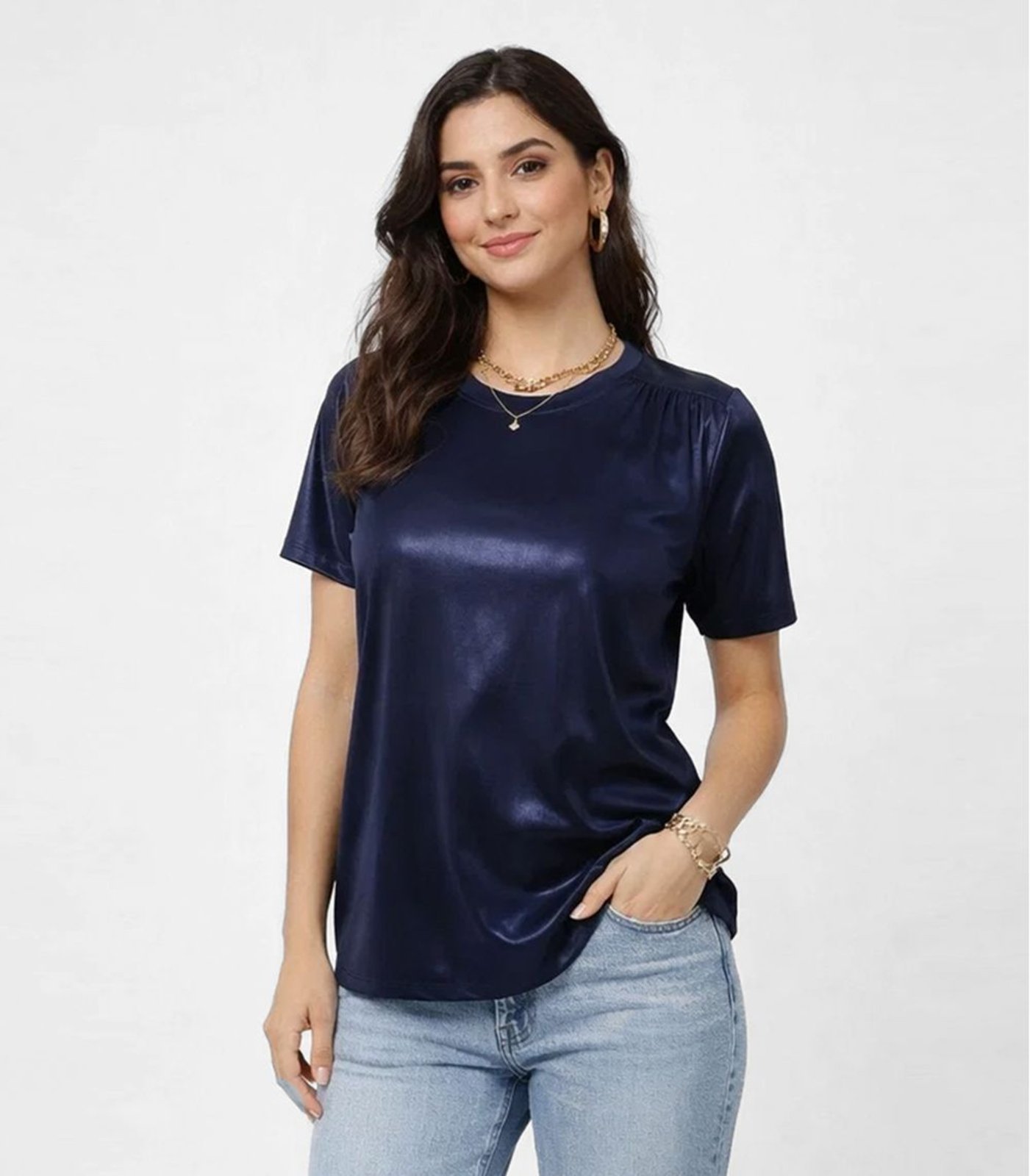 Blusa Feminina Com Recorte Franzido Infinita Cor Azul