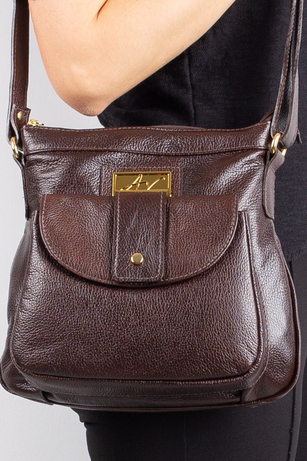 Bolsa Andrea Vinci Tiracolo De Couro Liso Elis – Café
