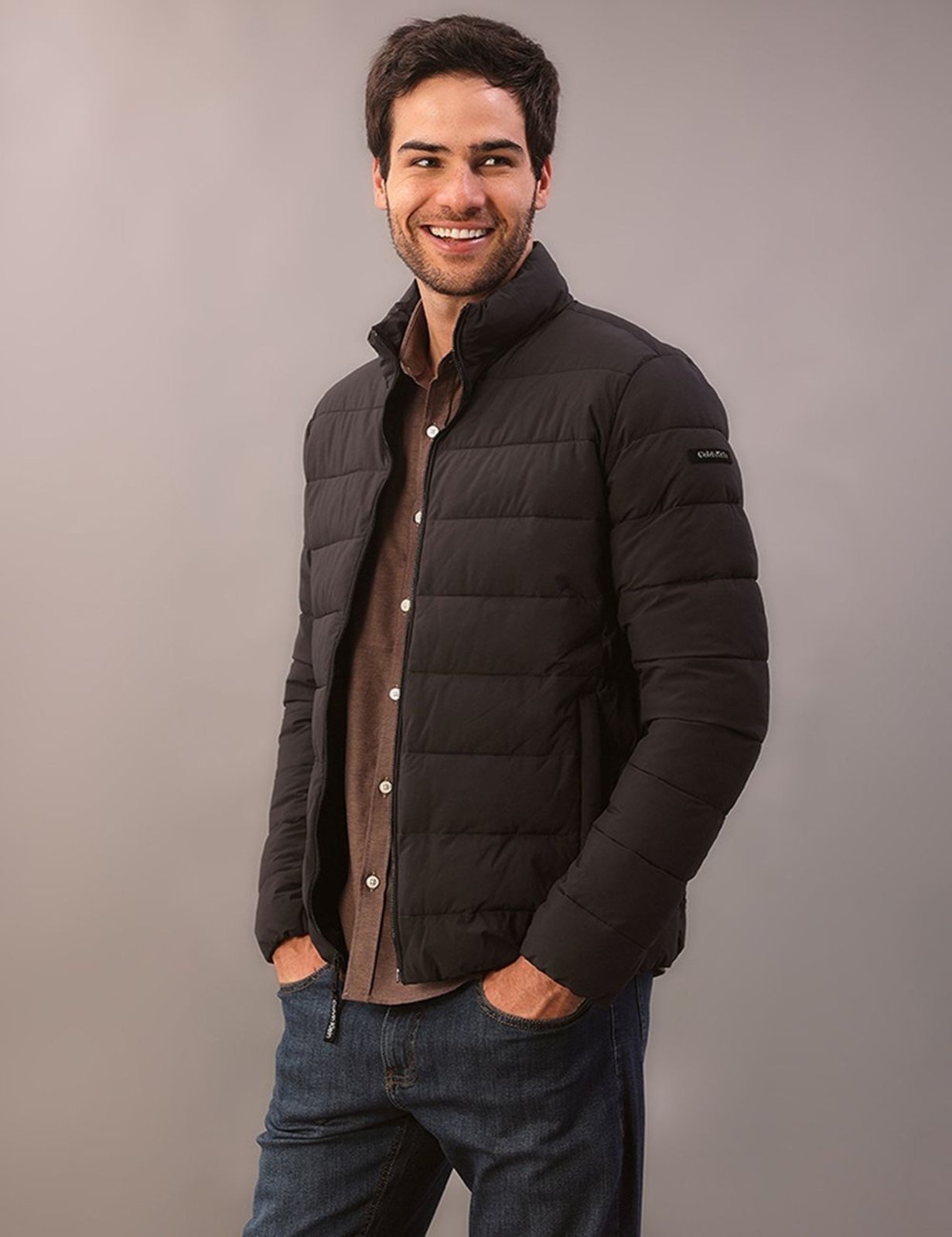Jaqueta Matelasse Calvin Klein Com Zíper Sorona - Chumbo CKS Premium Label