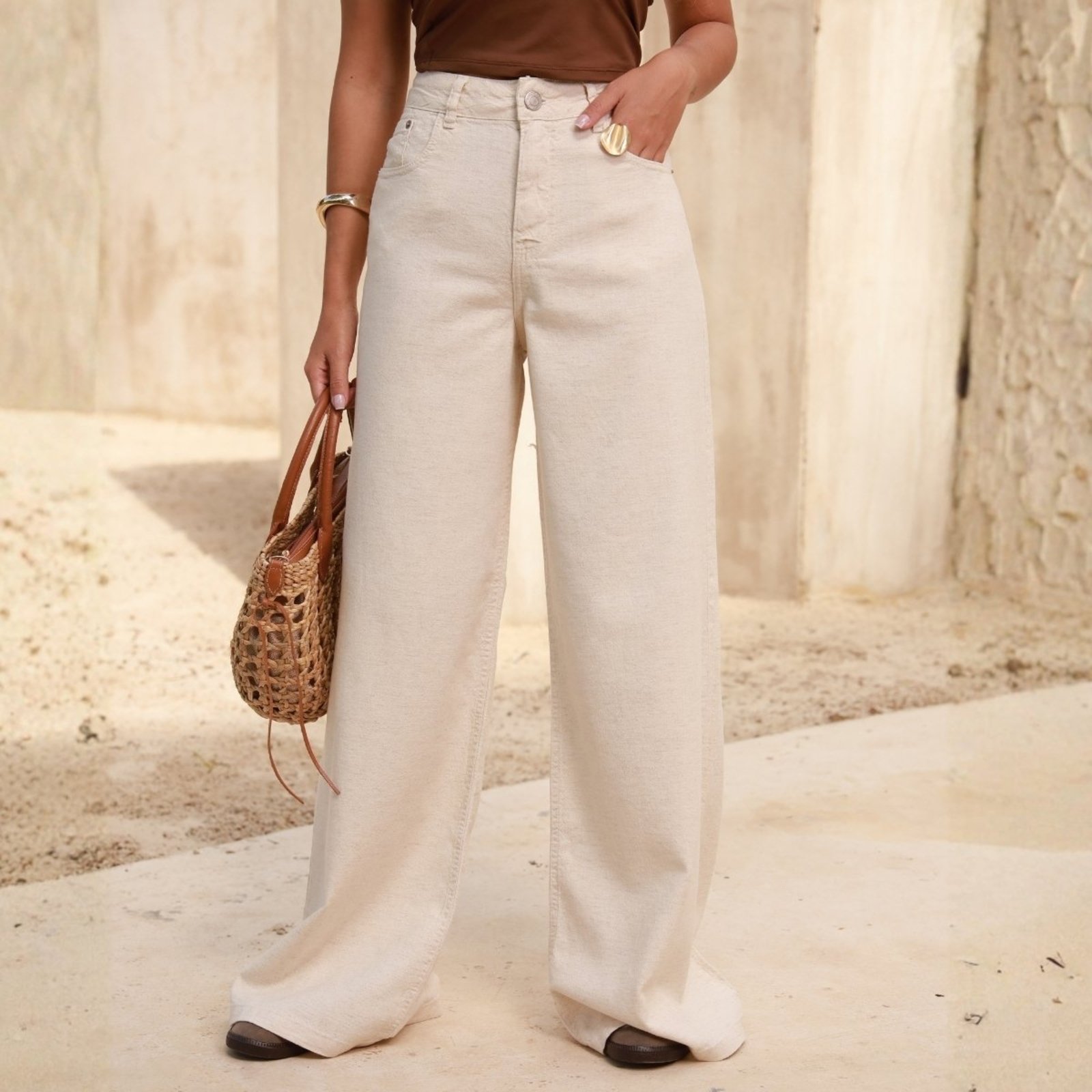 Calça Pantalona Linho Feminino Revanche Tulsa