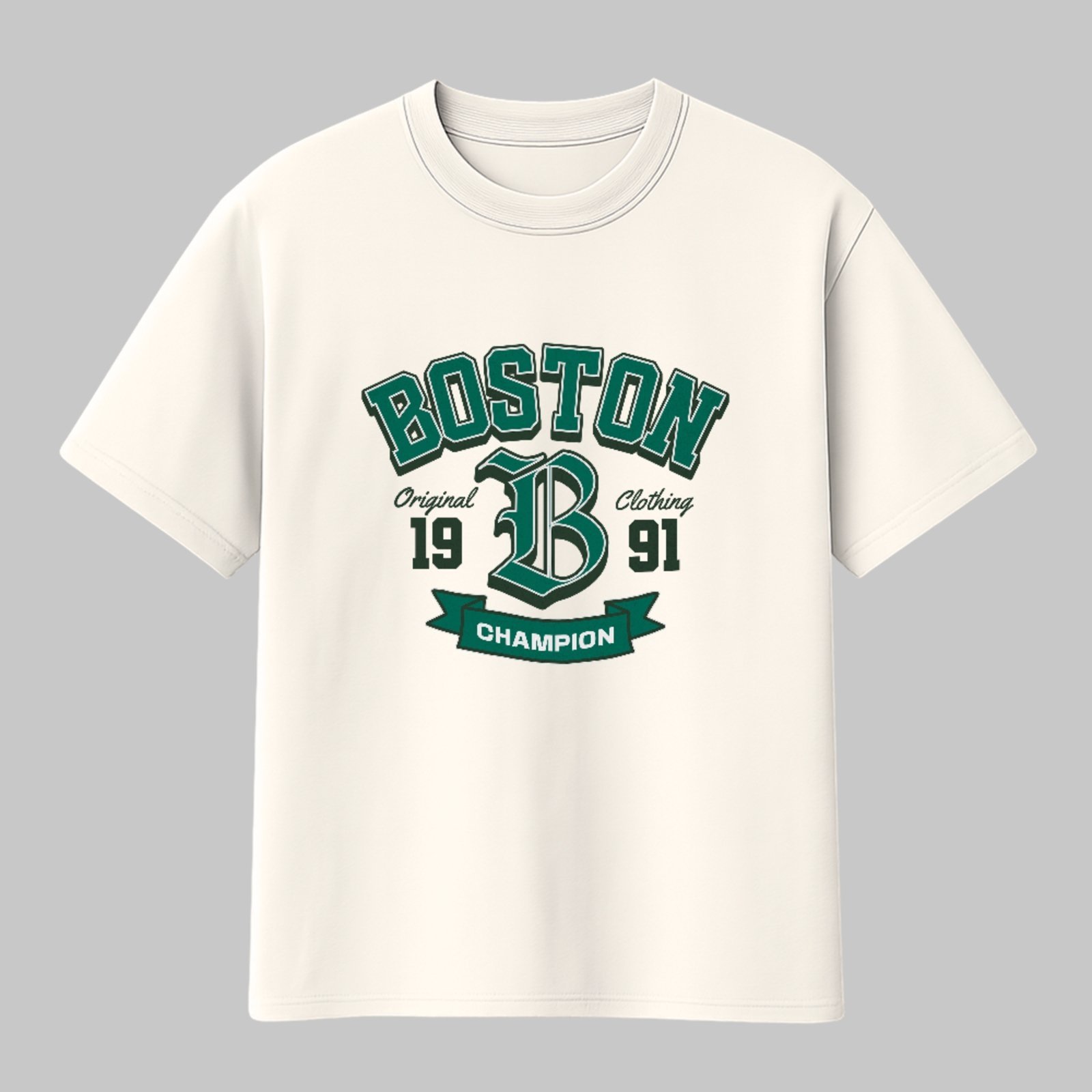 Camiseta Básica Boston Estilo Universitário Unissex Off White