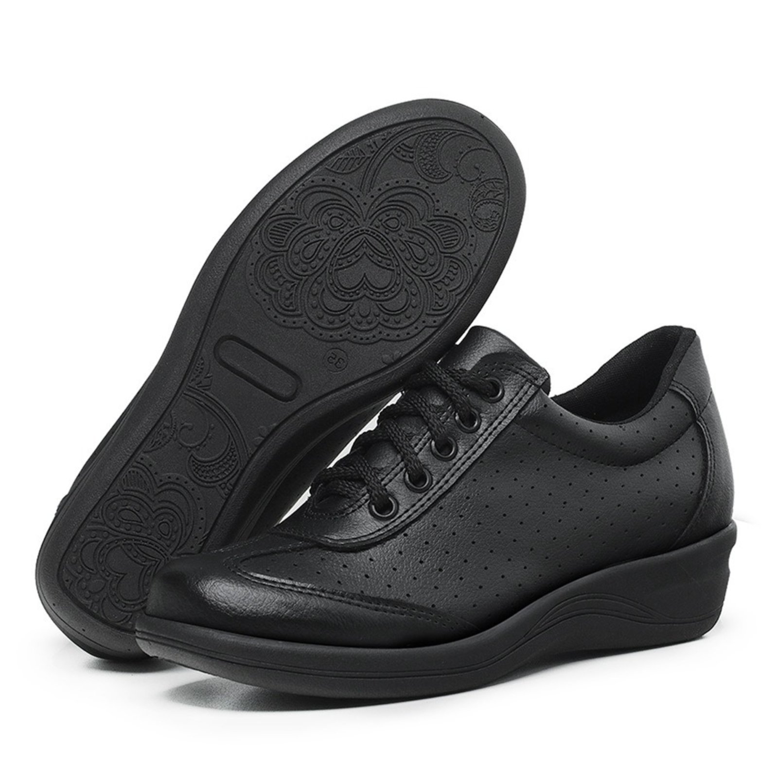 Tenis Ortopédico Conforto com Cadarço Feminino Preto