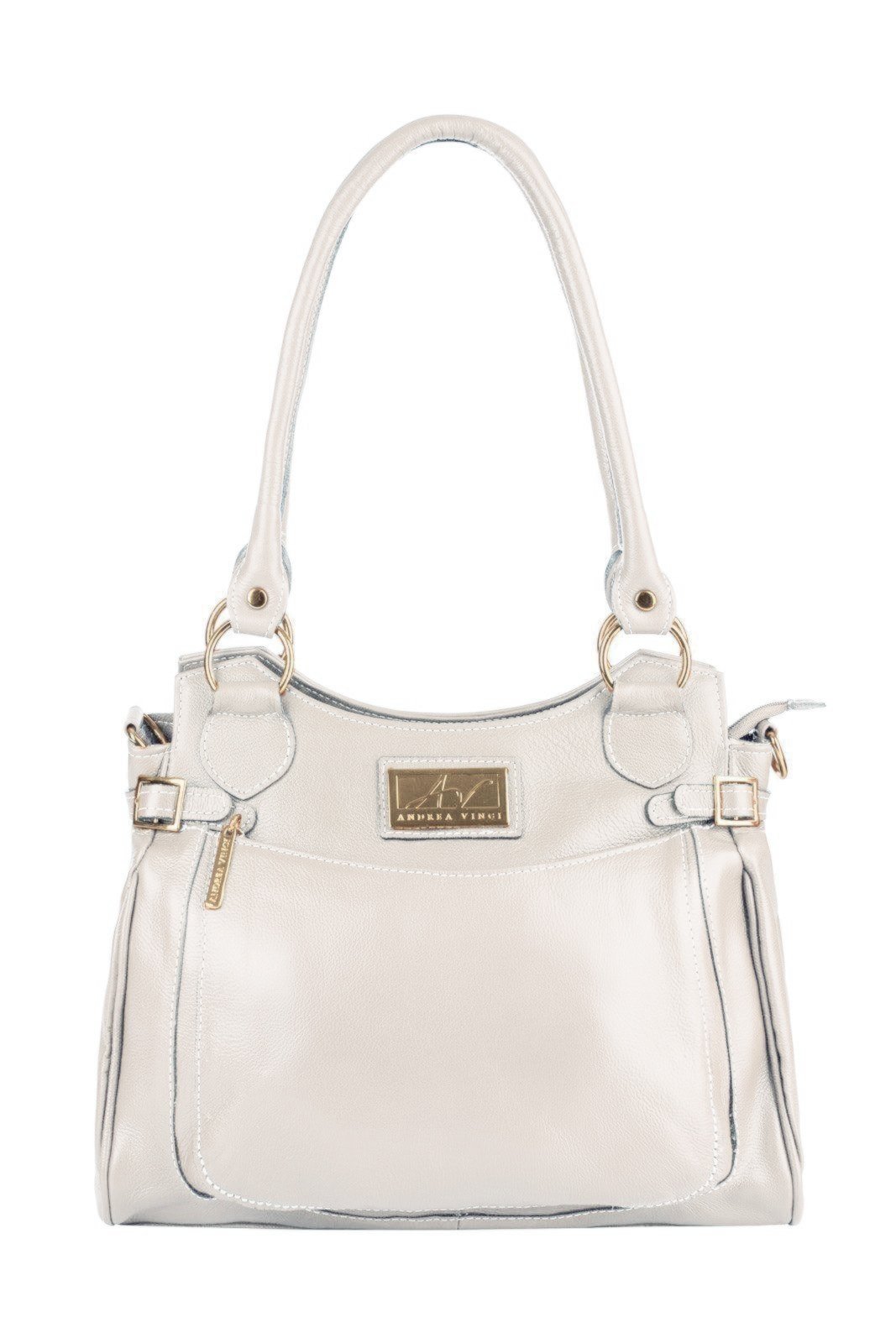 Bolsa Andrea Vinci grande de couro liso Lúcia – Marfim