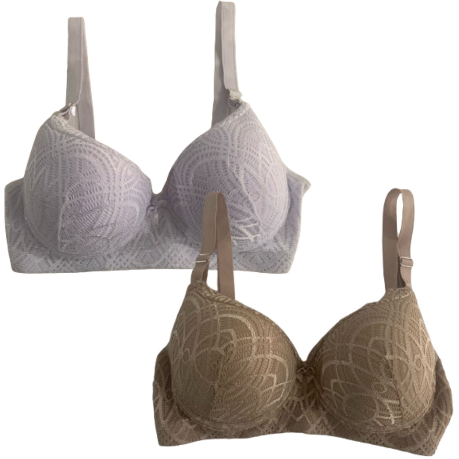 Kit 2 Sutiã Reforçado Plus Size Reflexo Íntimo Em Renda Com Bojo Sustentação Branco e Bege