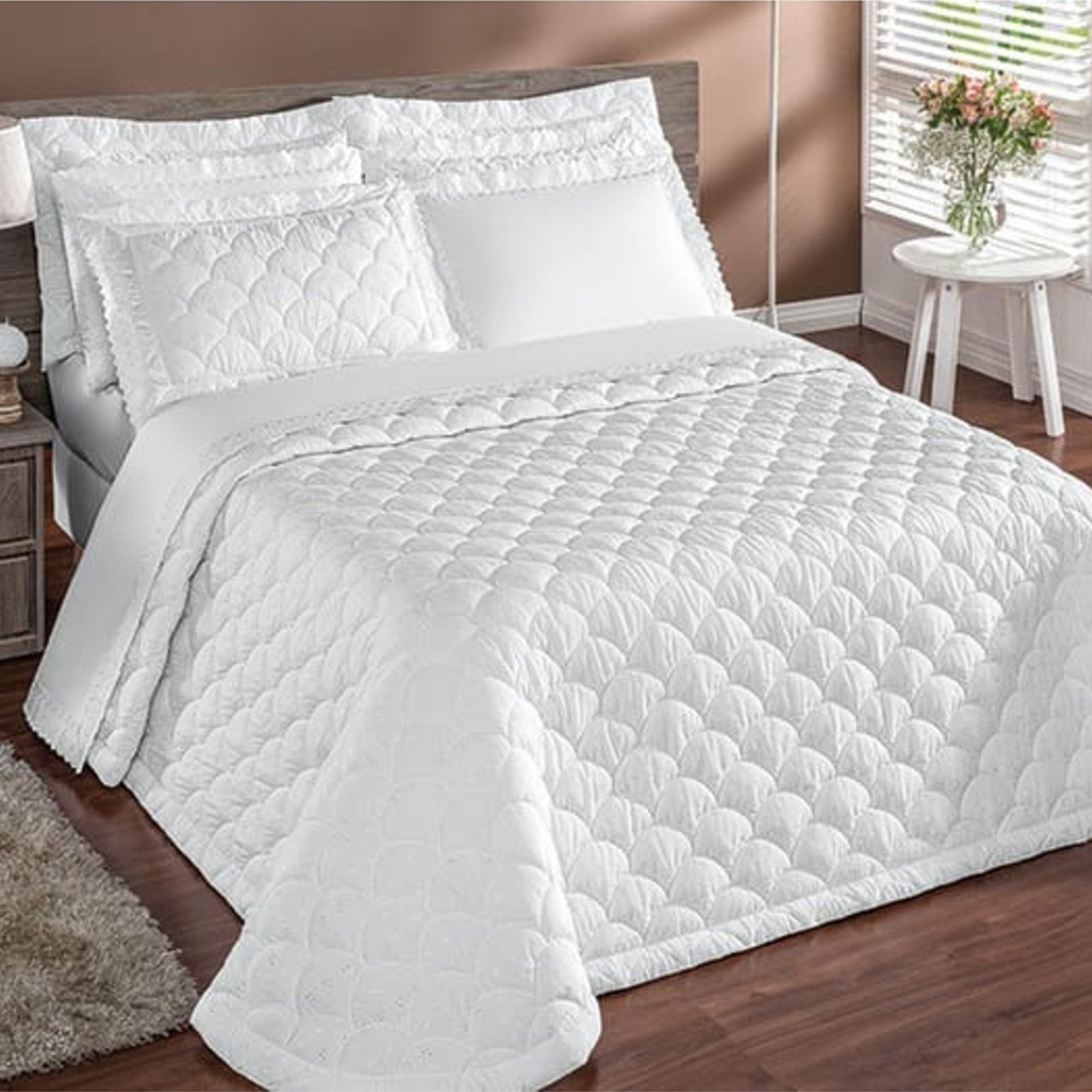 Colcha Cobre Leito Colossal Solteiro Com Lese 3 Peças - Branco