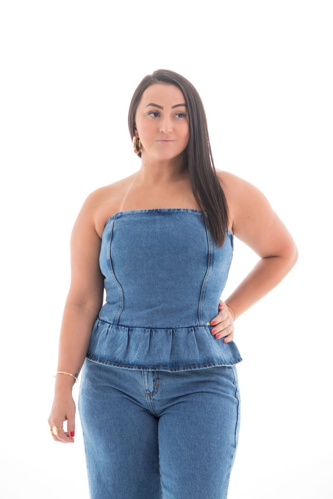 Top Jeans Feminino Arauto Peplum