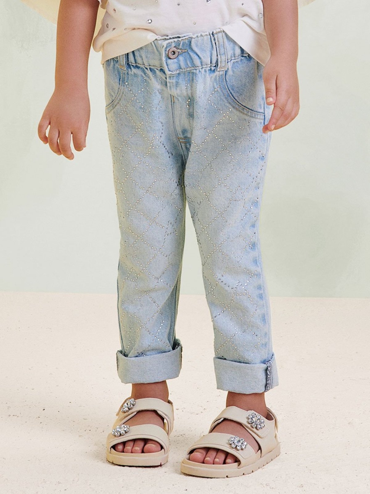 Infantil - Calça Jeans Claro com Strass