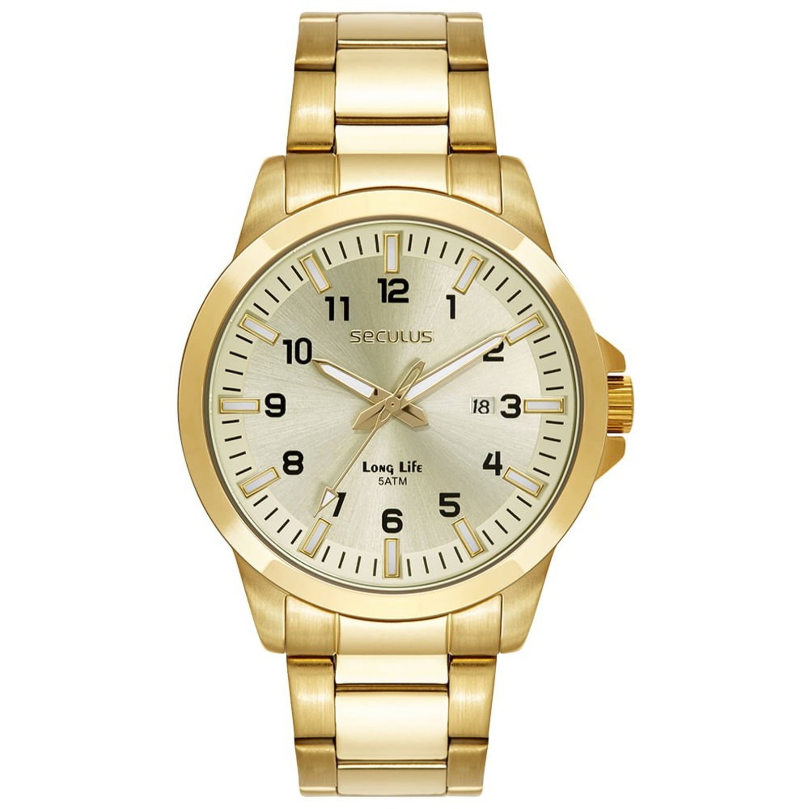 Relógio Seculus Masculino Dourado Aço com Calendário Seculus