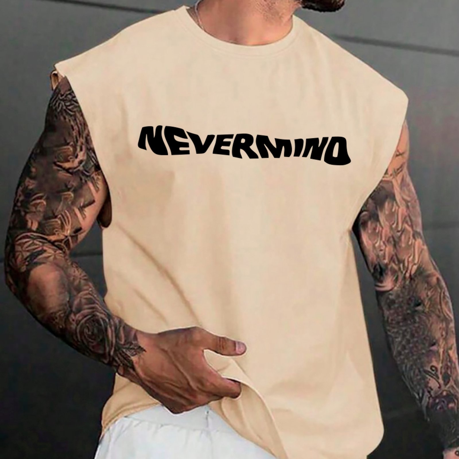 Camiseta Regata Machão Ousy Nevermind Estilo Grunge Oversized Masculina Off White