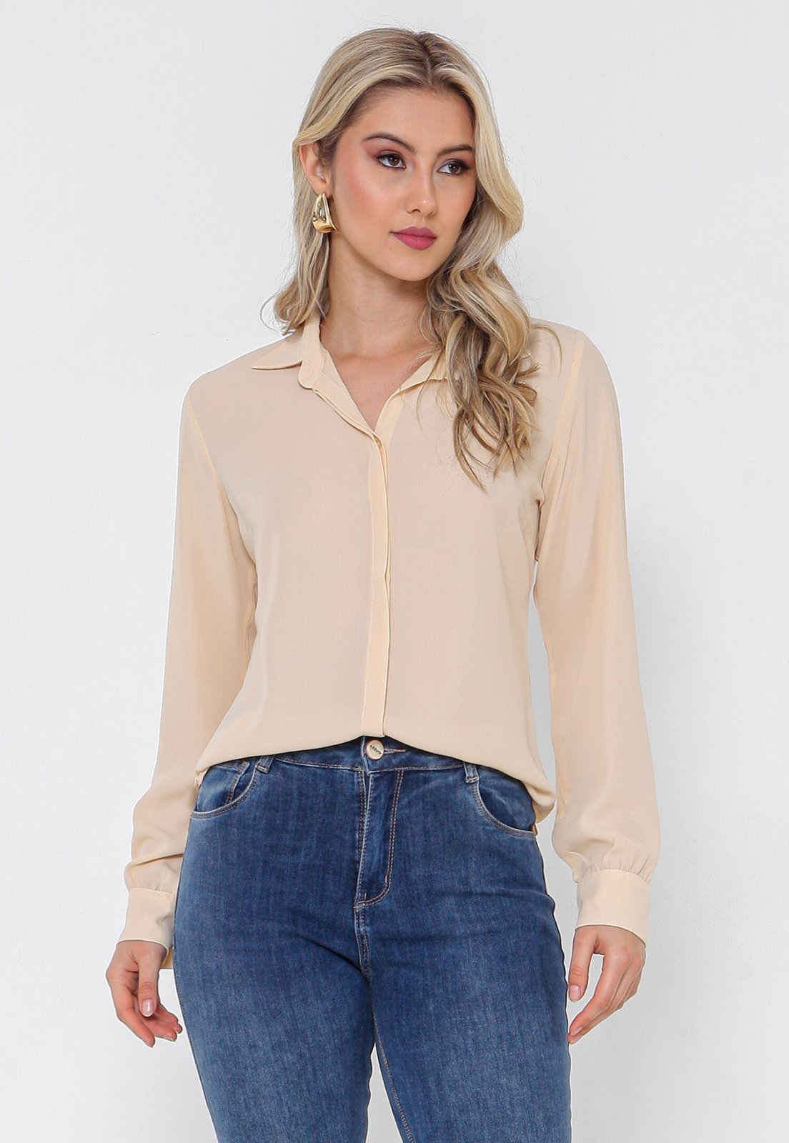 Camisa Intens Manga Longa Crepe Creme