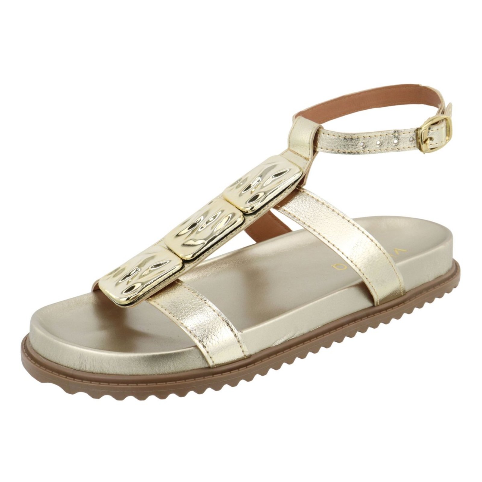 Papete Sandalia Vianza Detalhes Fivela Lateral Ouro Light