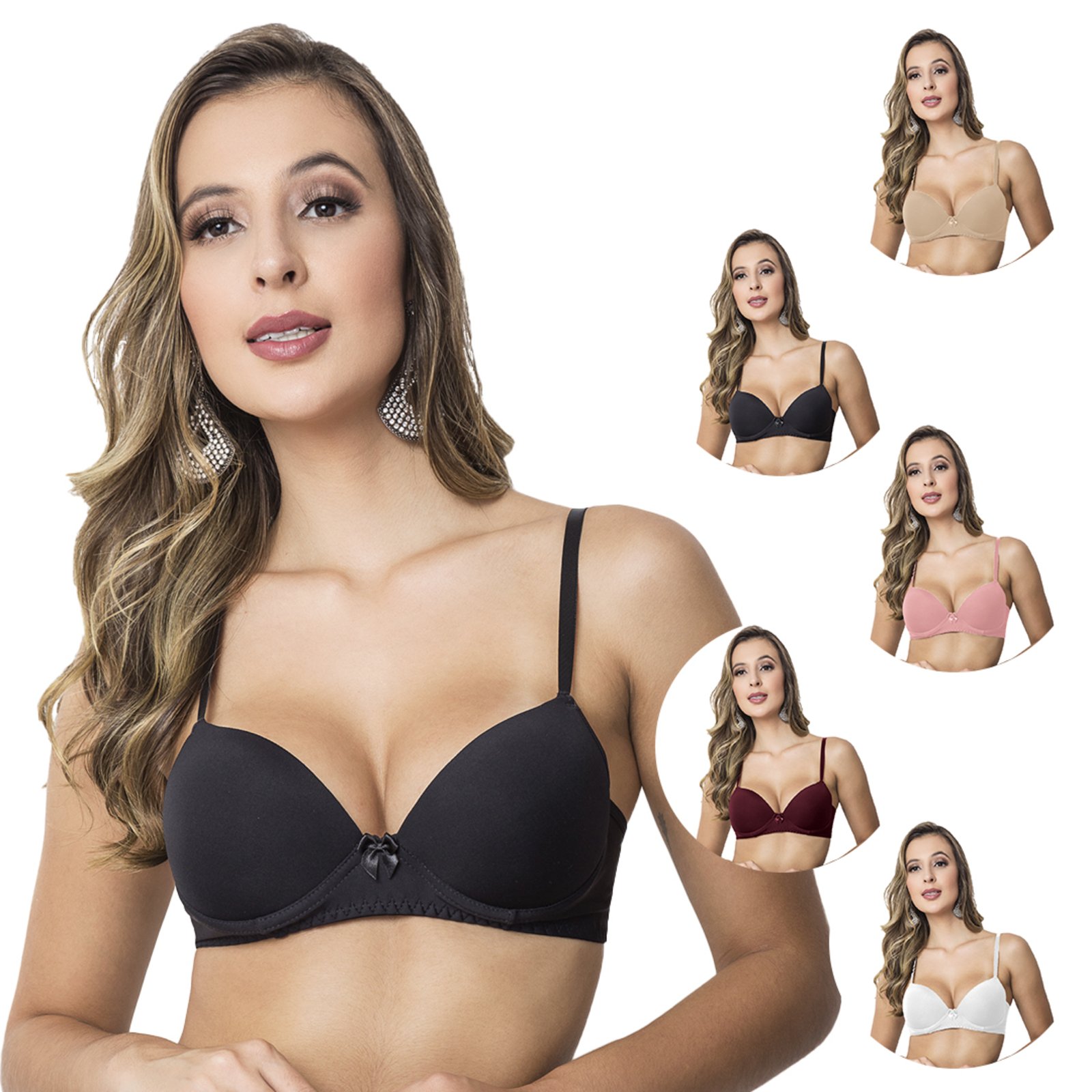 Kit 2 Sutiãs Tetê Variedades de Microfibra Com Bojo Alças Reguláveis Moda Feminina Multicolorido