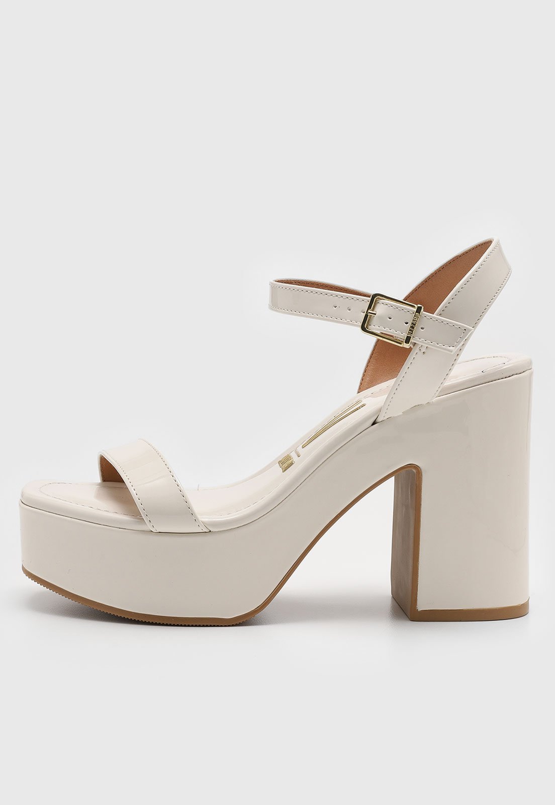 Sandália Feminina Vizzano Salto Bloco Verniz Off-White