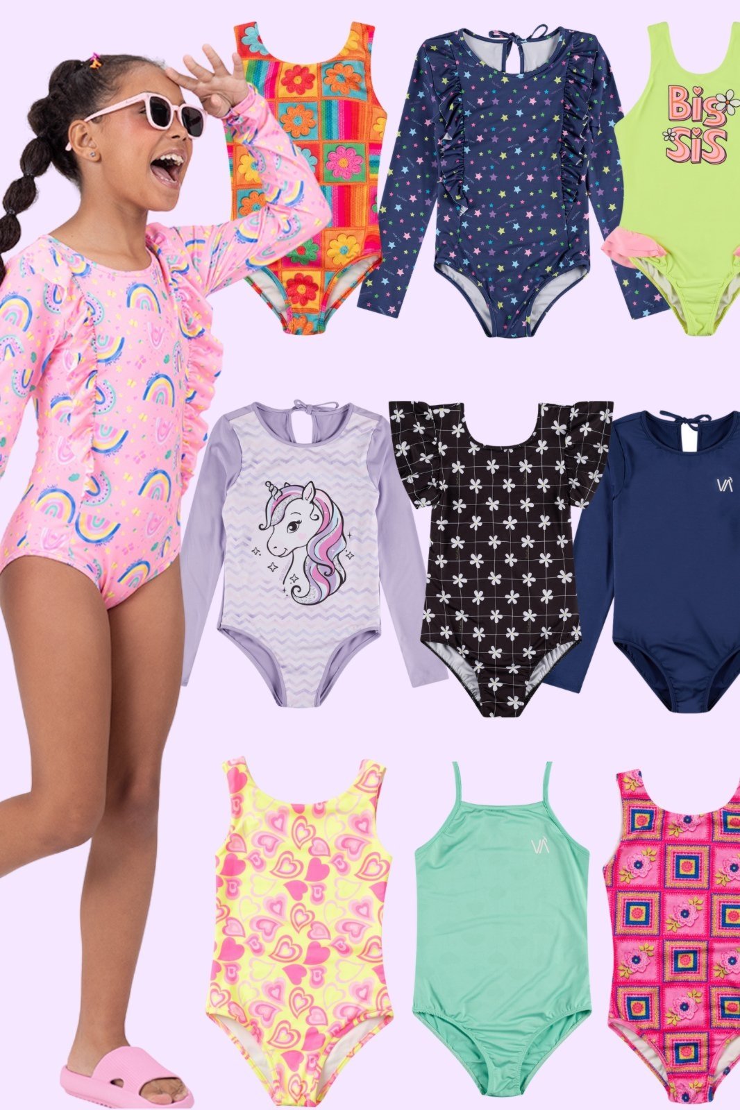 Kit Sortido 3 Peças de Roupas Infantis Menina Moda Praia- 3 Maiôs