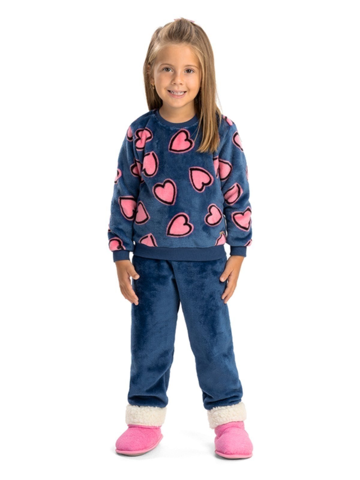 Pijama de Inverno Menina Magicamente Corações Marinho