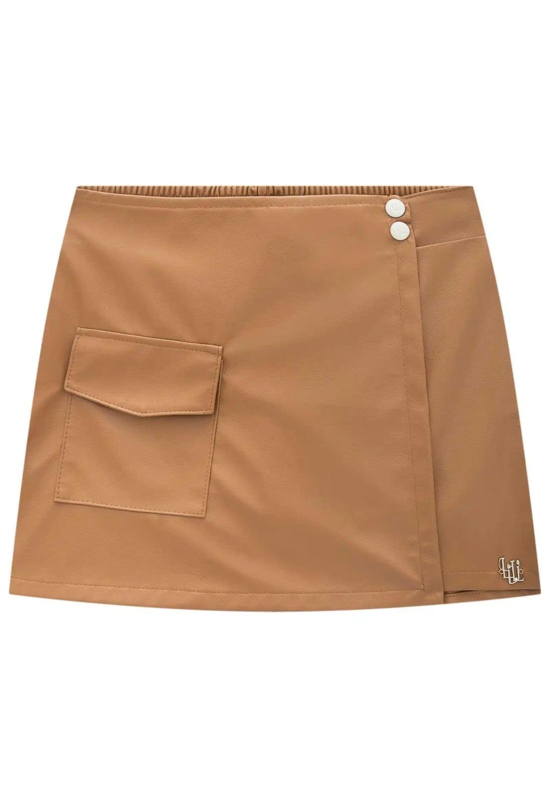 Infantil - Shorts Saia Couro Bege com Bolso Lilimoon 10 Bege