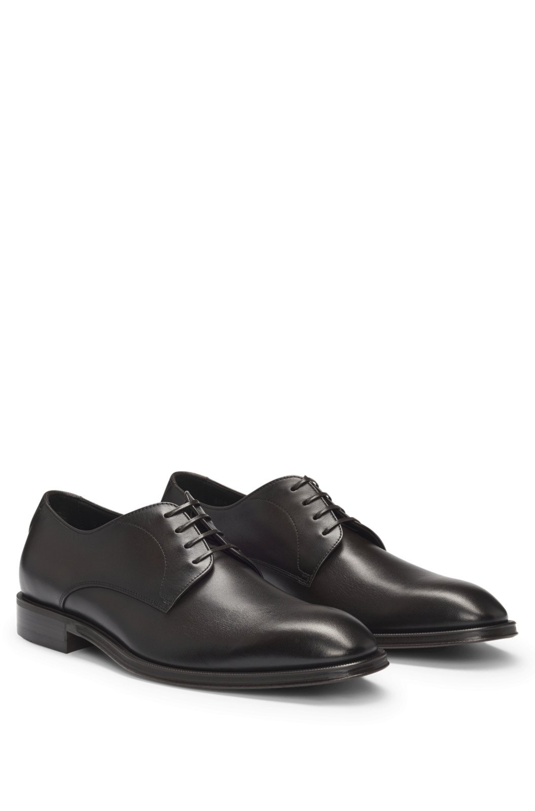 Sapatos Derby De Couro Italiano Com Detalhes De Costura Marrom - 10.5