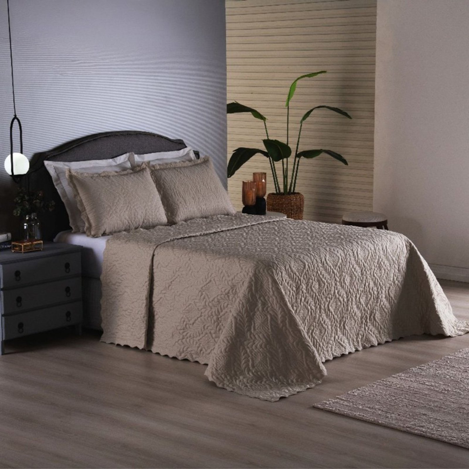 Cobre Leito Colcha Sensação Queen 3 Peças Matelassê - Bege