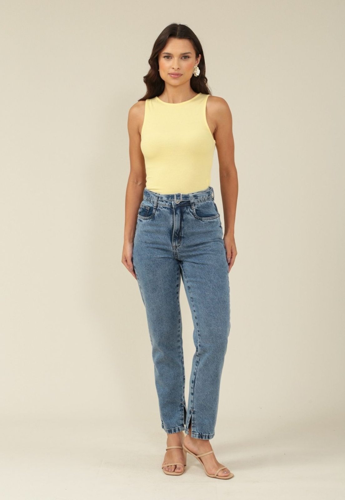 Calça Jeans Pop Me Mom Com Cinto Azul