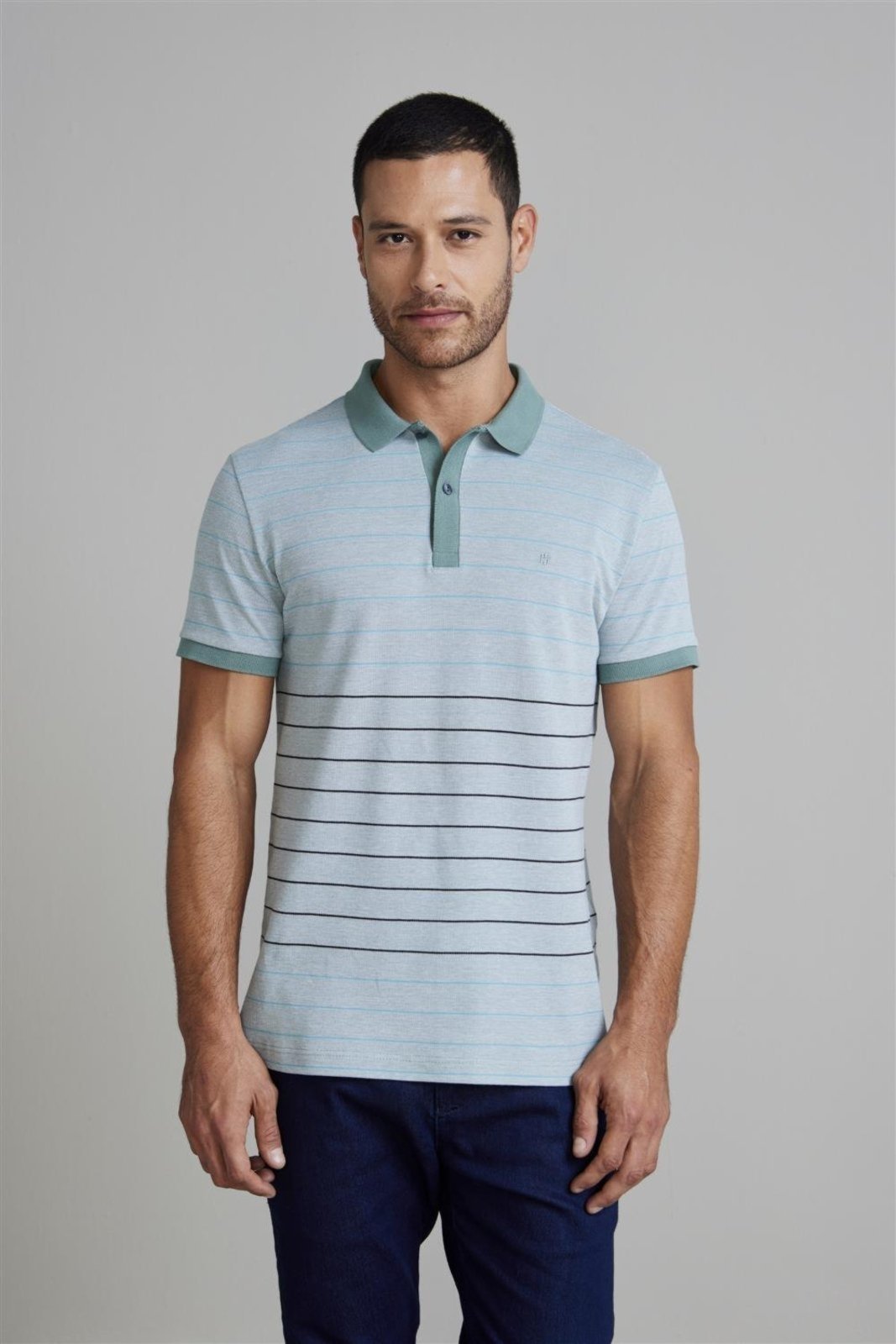 HIGHSTIL Camisa Polo Piquet Slim Fit - Verde Malva / Branco