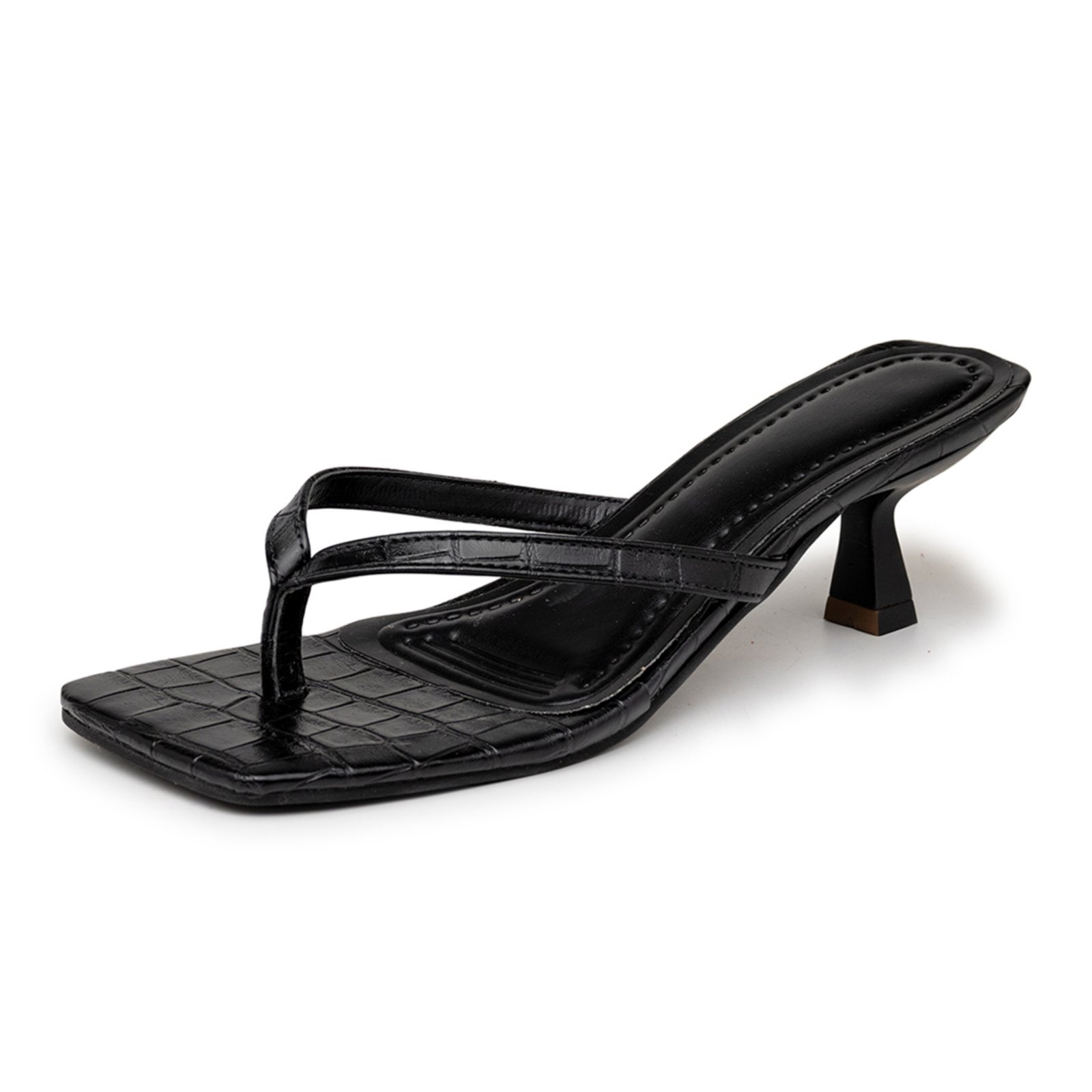 Tamanco Feminino De Dedo Salto Baixo Fino 5410 Croco Preto
