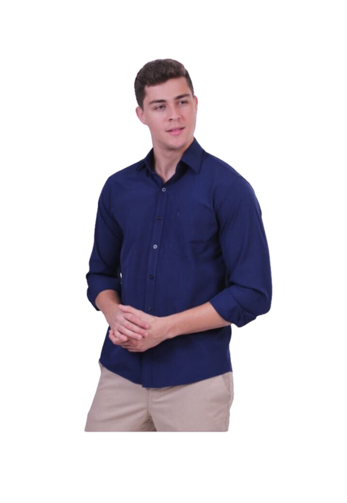 Camisa Manga Longa Lbl Classica Tecido Misto Marinho 3006