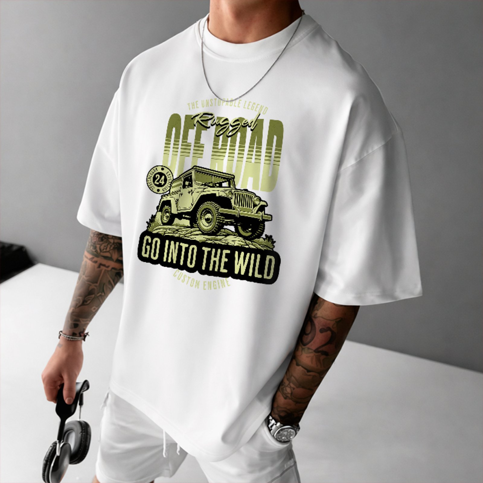 Camiseta Oversized Off Road Jeep Aventura Go Into Wild Unissex Branco