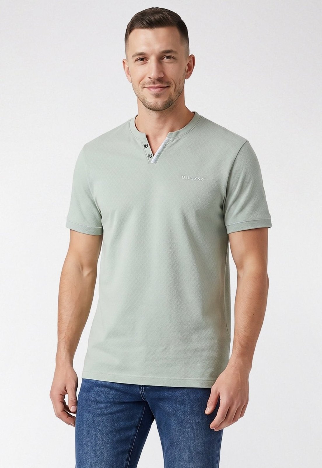 T-shirt Guess Henley Mc Verde Claro