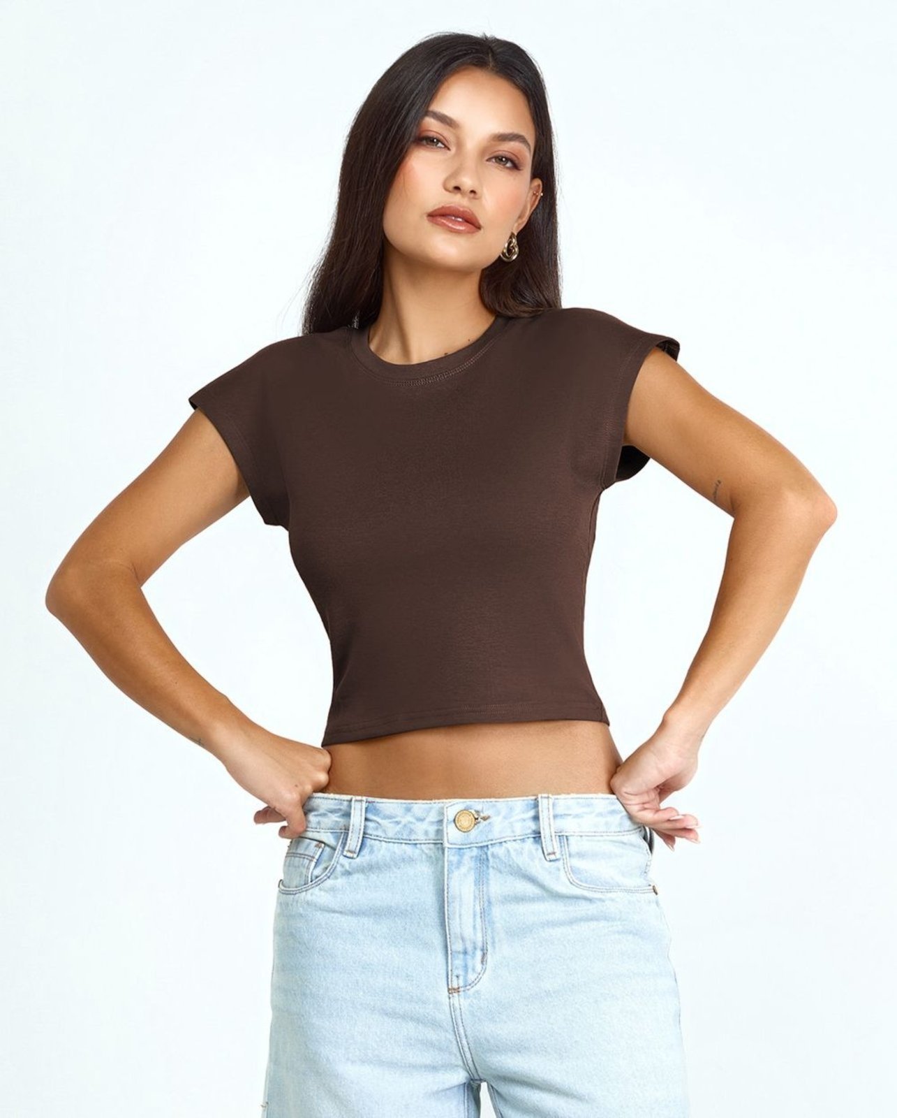 Blusa Cropped Feminina Premium 90303 Marrom Consciência