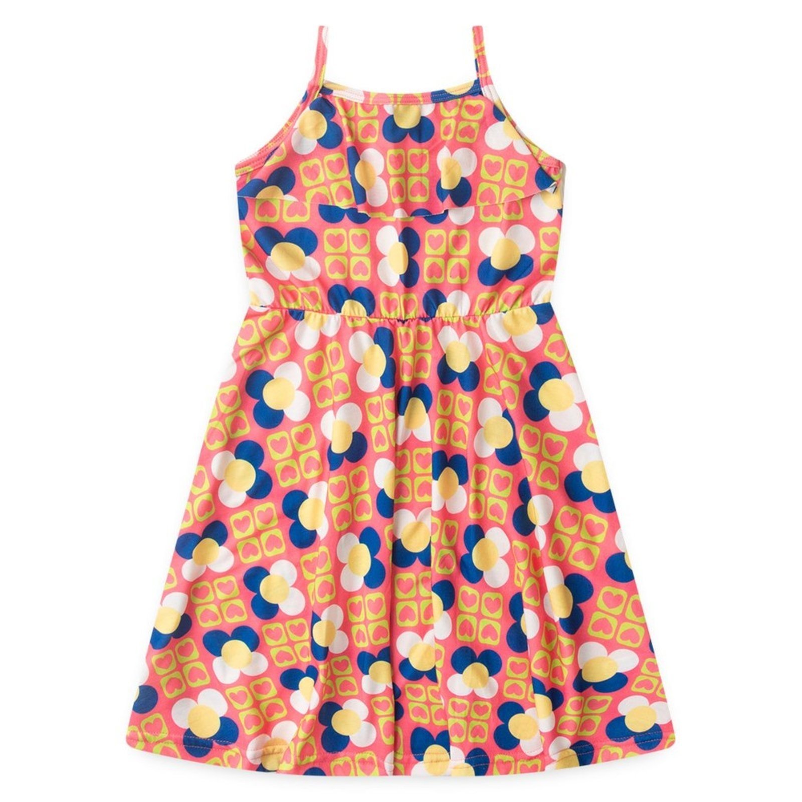 Vista 3 Infantil - Vestido Alcinha Verão Menina Florzinhas Geométricas Molekada rosa