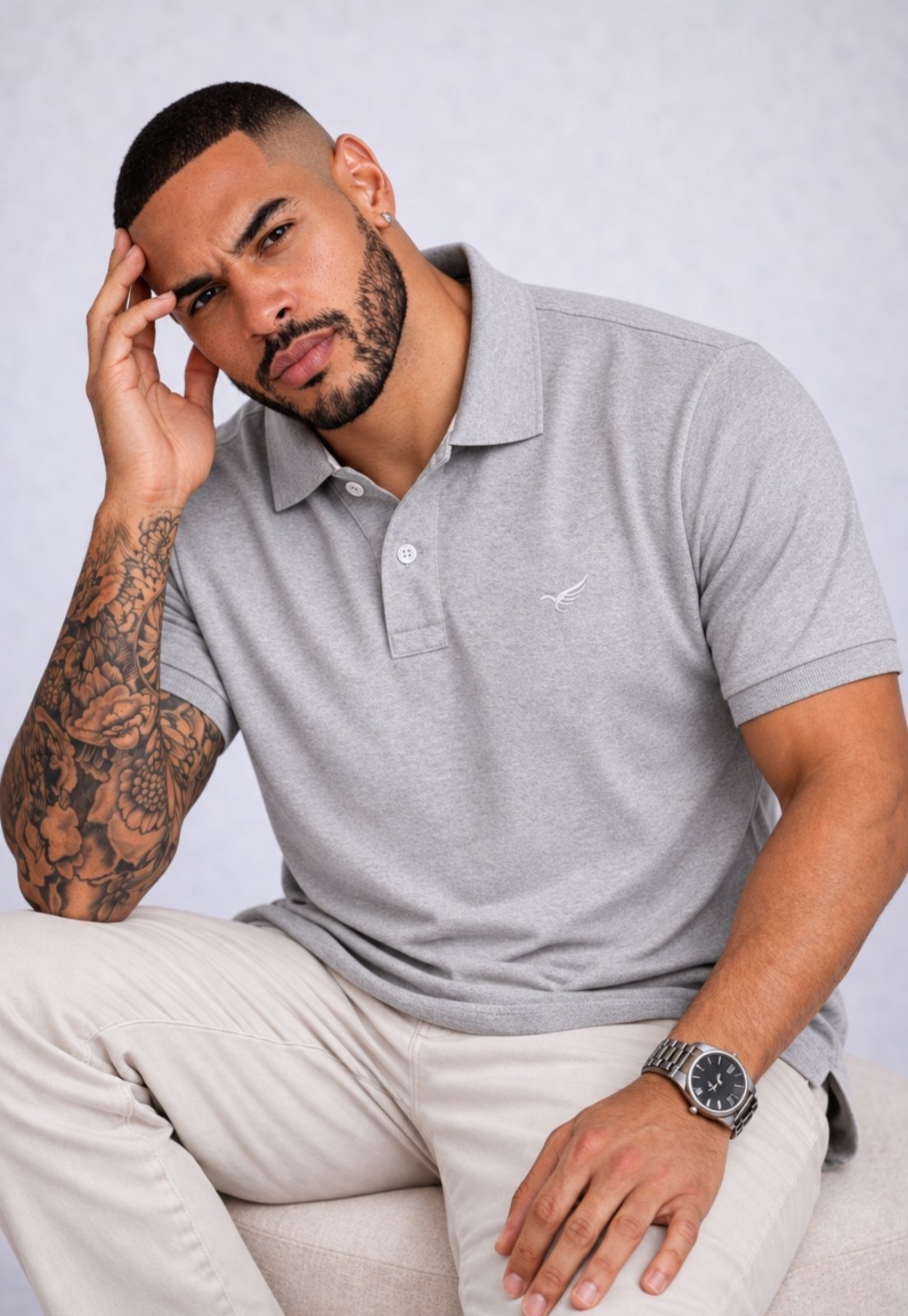 Camisa Polo Masculina Algodão Piquet Daze Modas Cinza