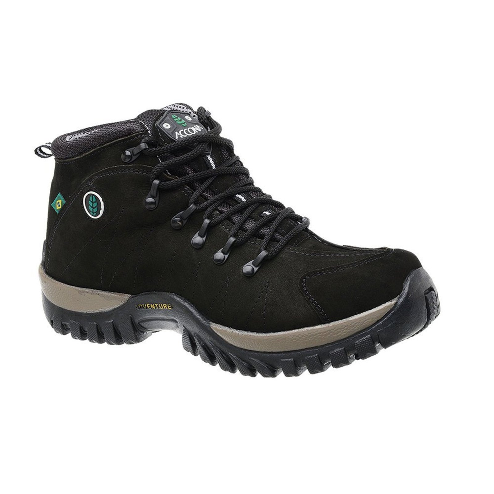 Coturno Adventure em Couro Tipo Nobuck Preto 7000P