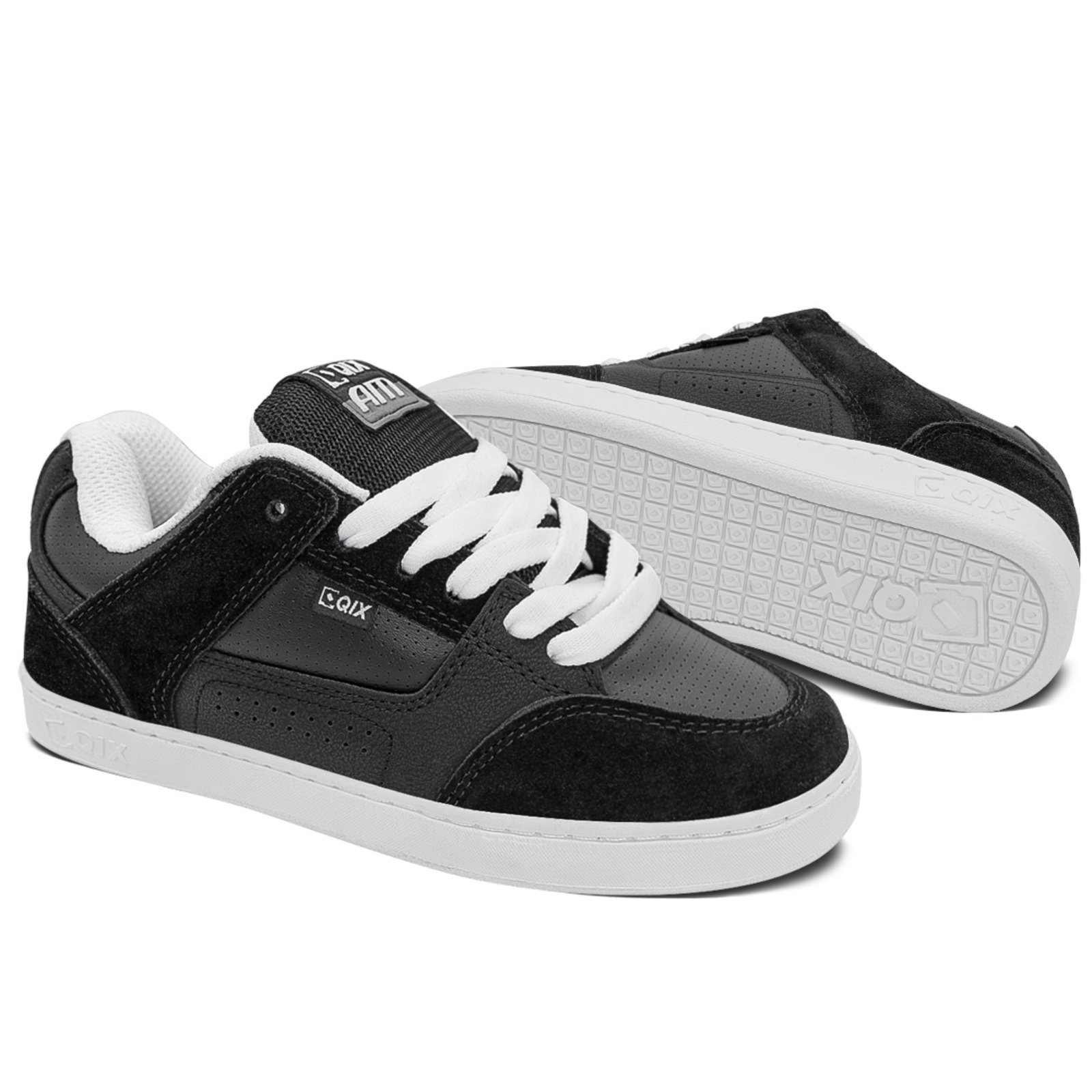 Vista 3 Tênis Qix Skate Retrô AM Branco preto Qix preto
