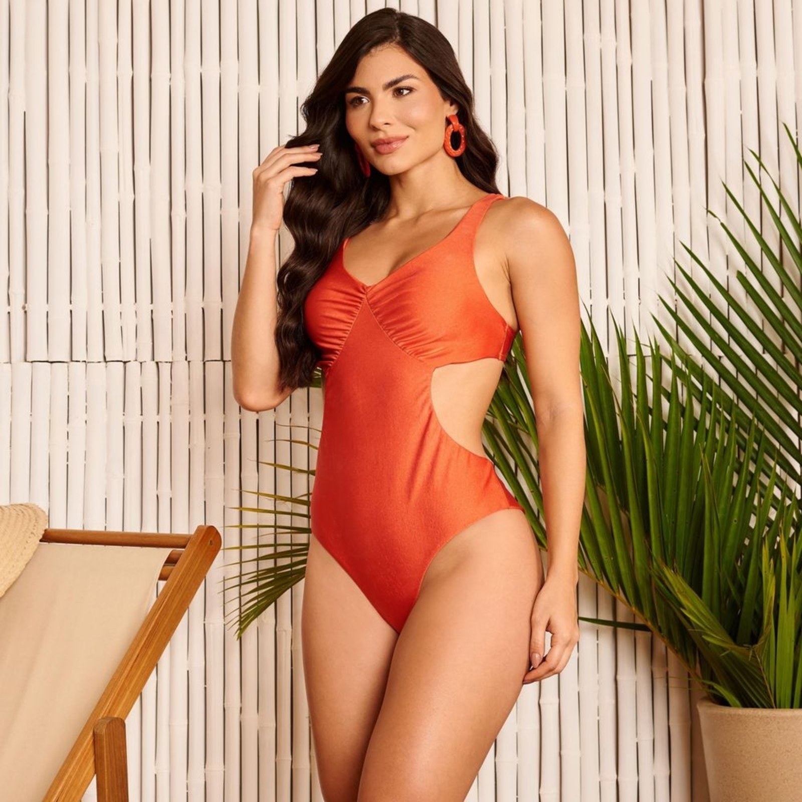 Maiô Drapeado Laranja Can Can Liso Donna Carioca