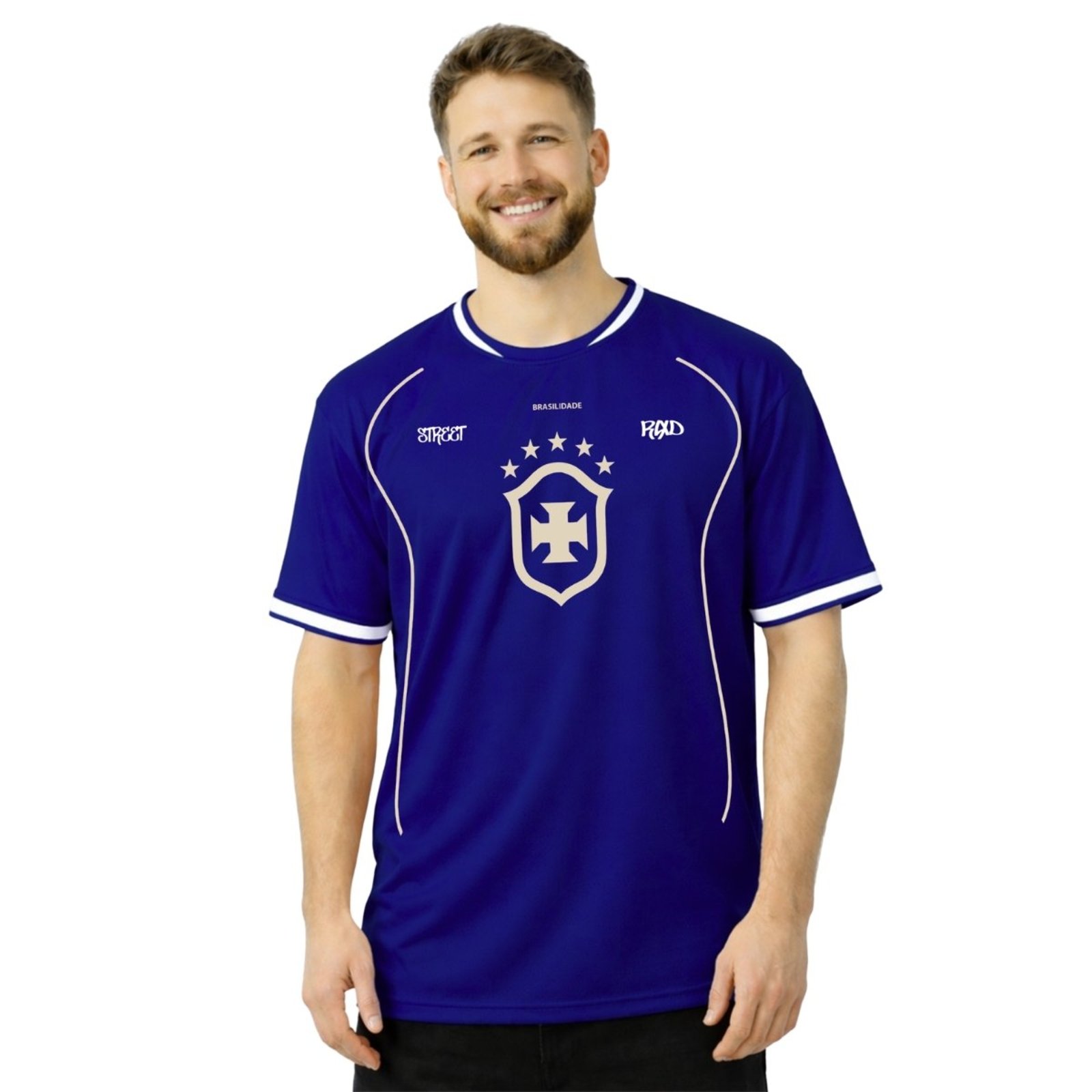 Camiseta Masculina Dry Fit Canario Performance Gola Redonda para Treinos Azul Brasilidade