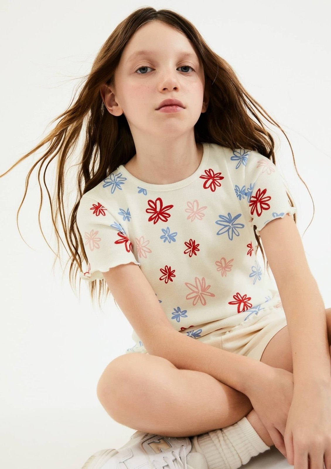 Infantil - Blusa Menina Manga Curta Em Ribana Hering