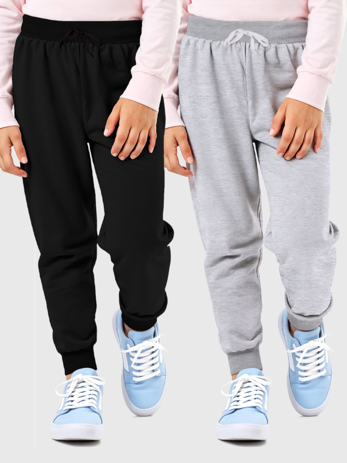 Infantil – Kit 2 Calças Moletom Menina Preto Cinza Claro Benellys
