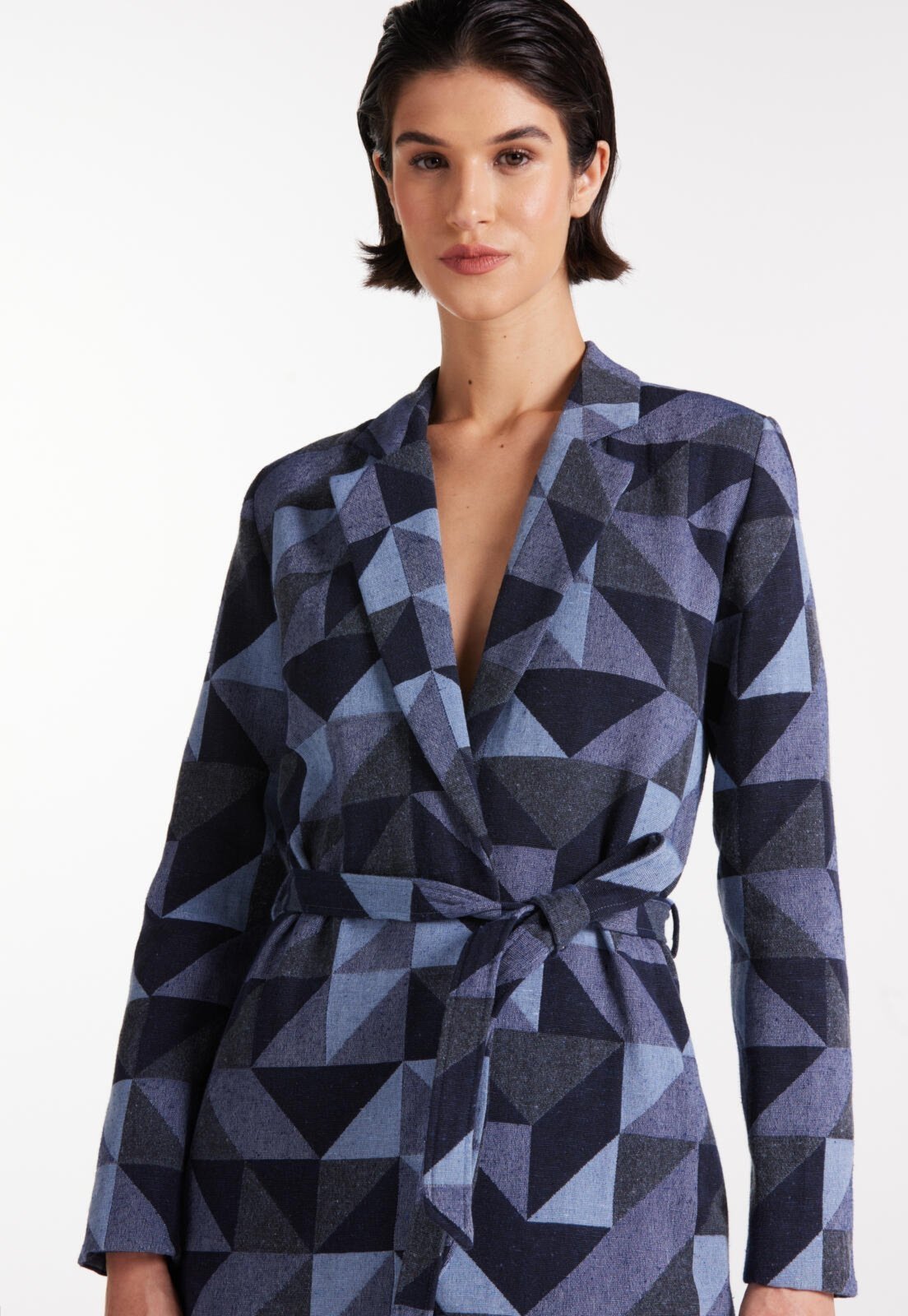 BLAZER COM CINTO GEOMÉTRICO TRAYMON – AZUL MESCLA – GG