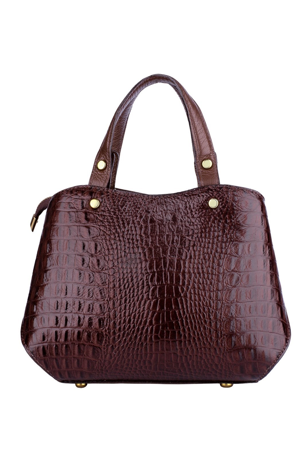 Bolsa baú pequena de couro croco Megan - Marsala