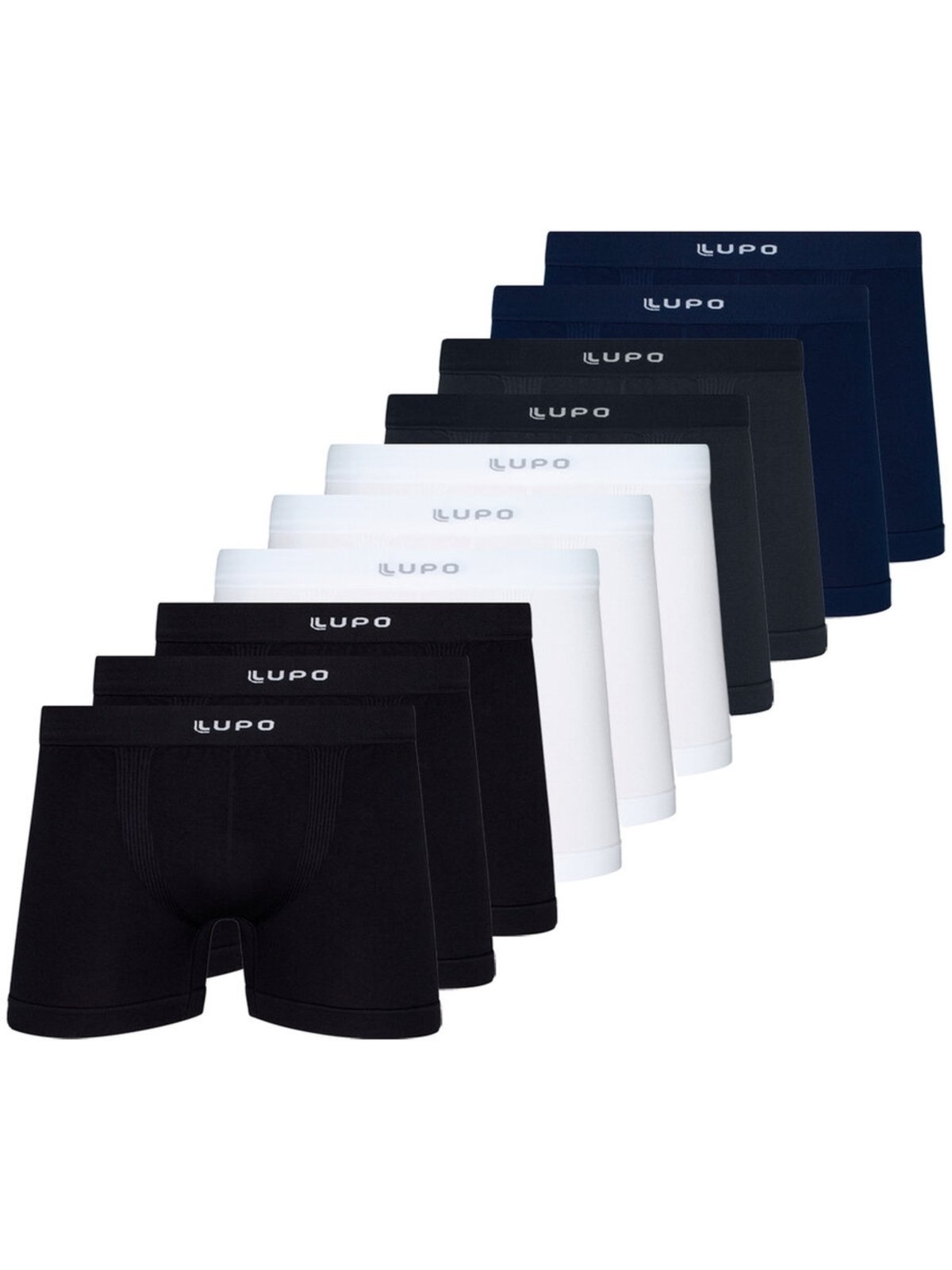 Kit com 10 Cuecas Boxer Lupo 661-001 Azul Marinho