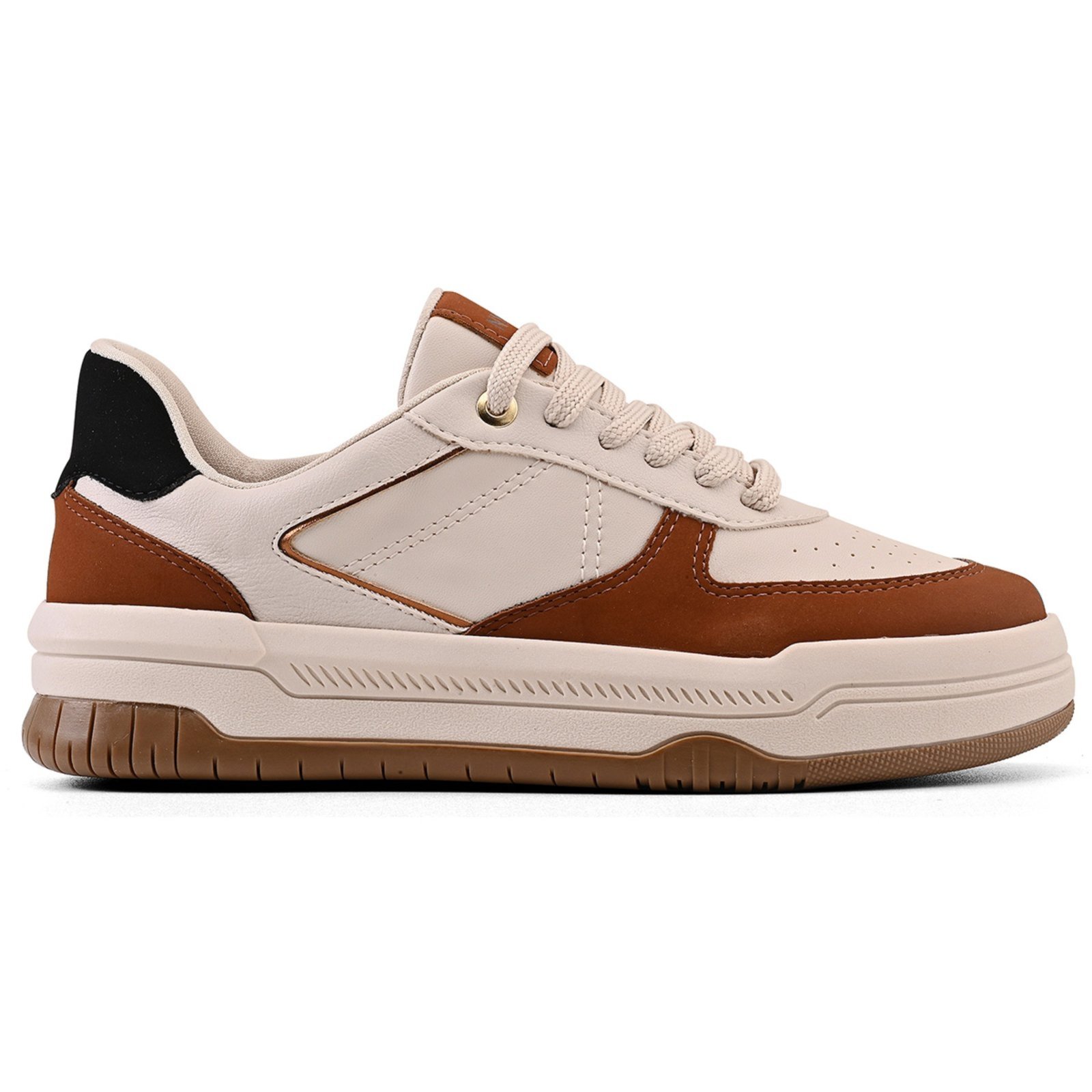 Tênis Feminino NYC Shoes Casual Bege Com Detalhes Caramelo